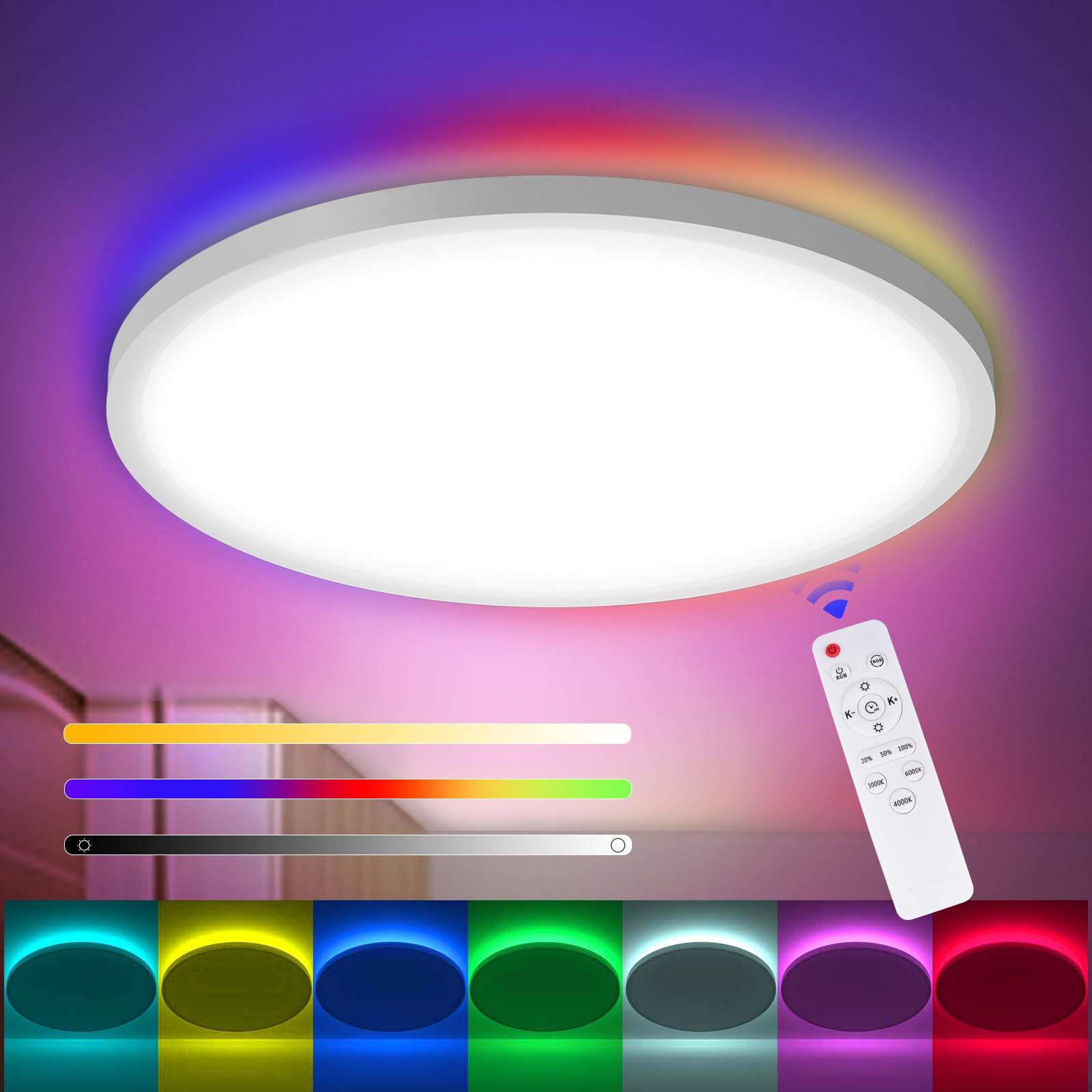 Lamptobe 30CM LED Ceiling Light for Bedroom with Remote Control, Rgb Backlight