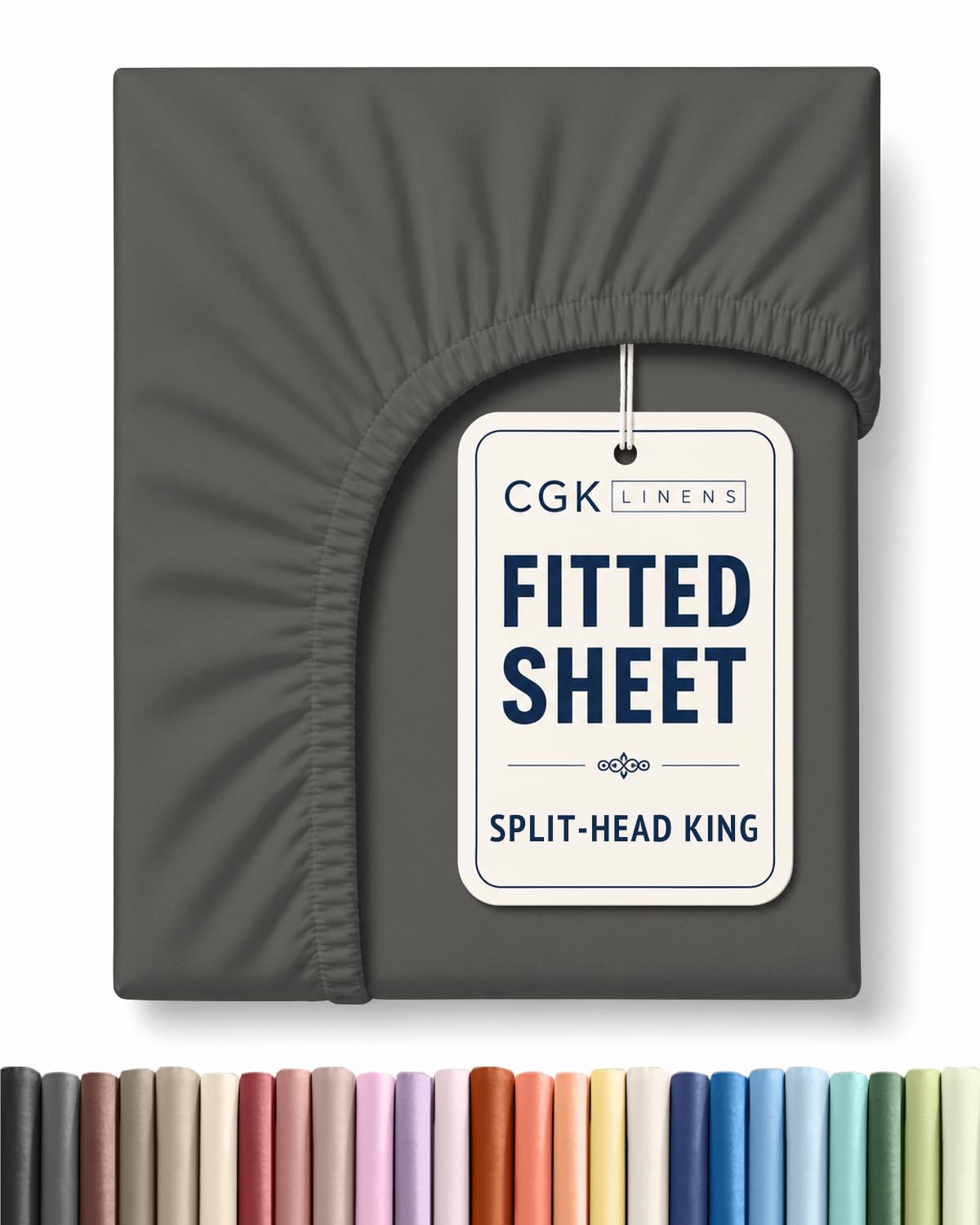 Flex Top King Fitted Bed Sheet - Split Head Single Fitted Sheet - Charcoal