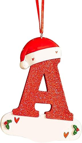 Adornos de letras iniciales de Navidad personalizadas, sombrero rojo, letras de adorno para árbol de Navidad, decoración colgante de Navidad (A)