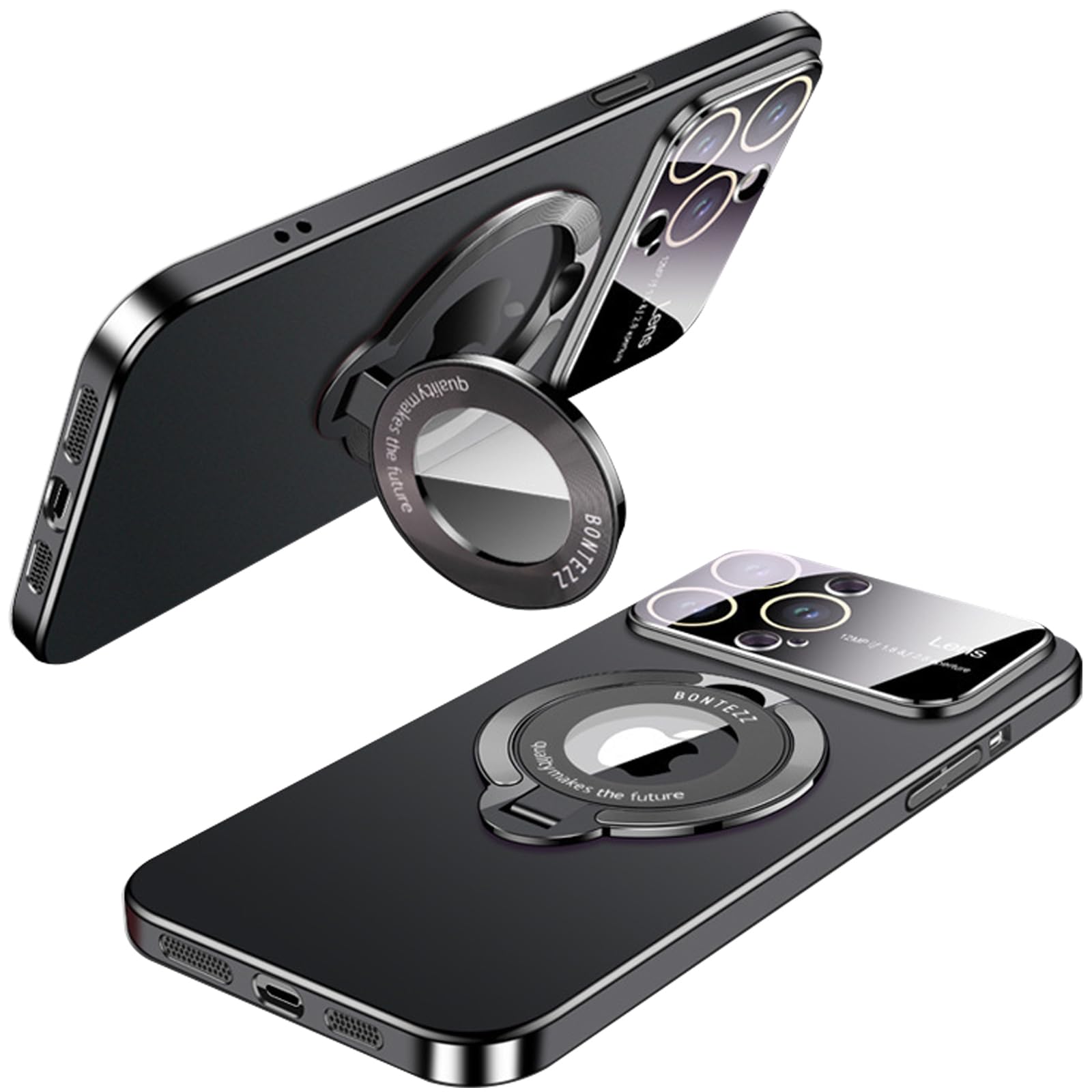 Case for iPhone 16 Pro Max,Large Viewport Design, Durable PC Material with Camera Lens Protector & Stand,Black,16 Pro Max