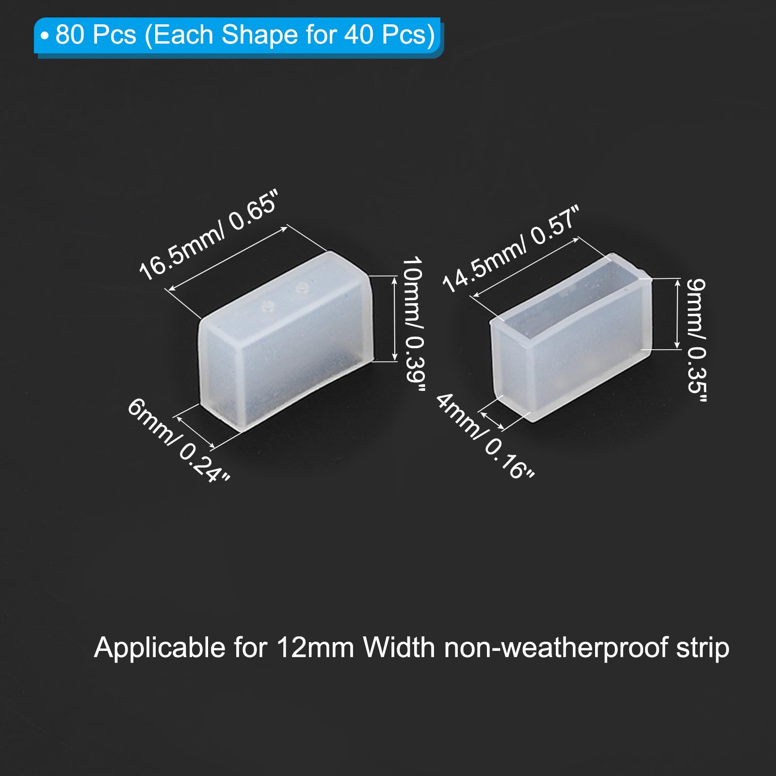 PATIKIL Silicone End Cap Plug Cover for Strip Light 80 Pack IP67 Waterproof Fit 12mm Wide LED Strip Light - Image 2