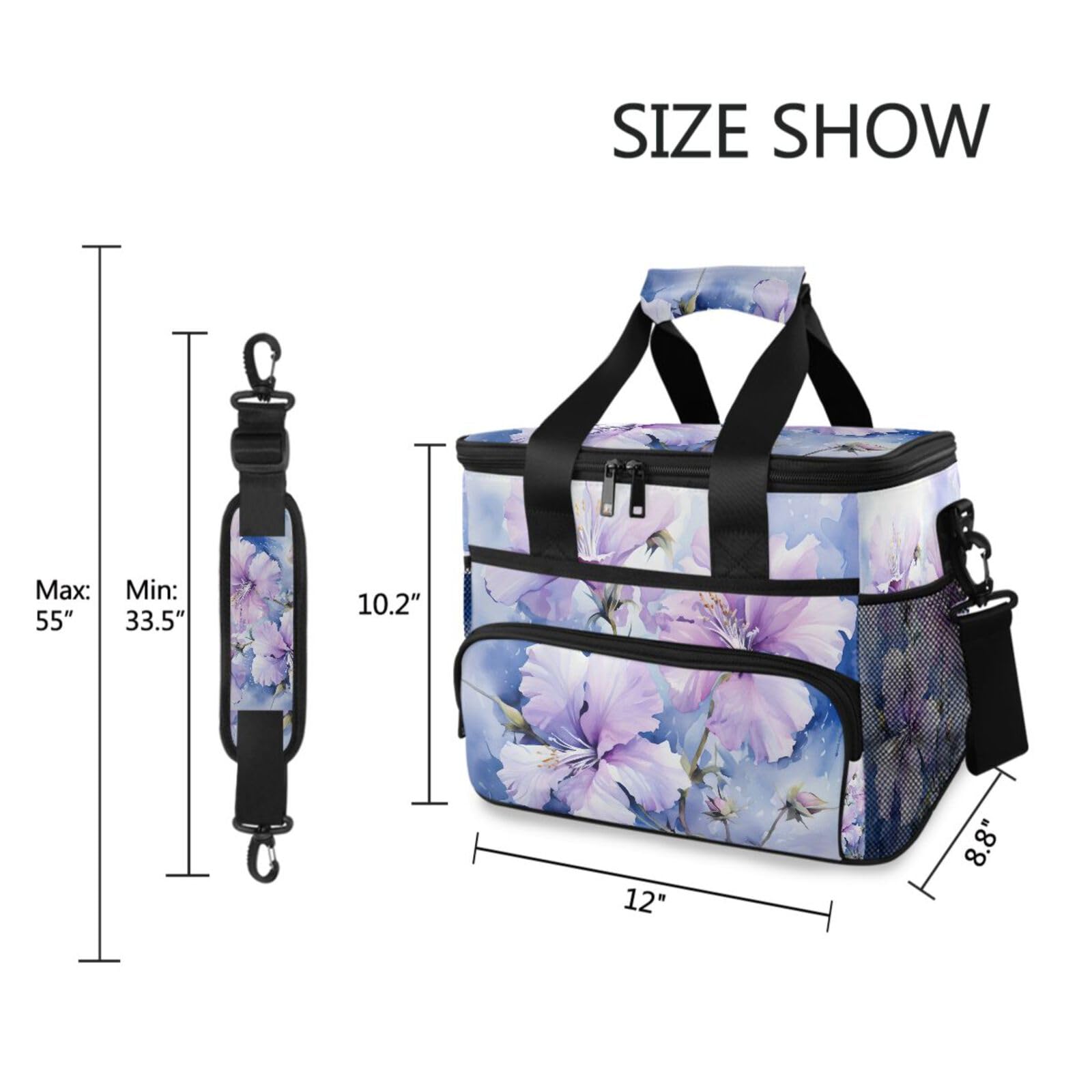 Bolsa térmica grande con estampado de flores moradas con diseño de teñido anudado, bolsa térmica impermeable de 15 litros, 24 latas, para adultos, hombres y mujeres