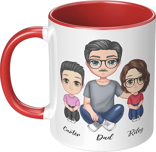 Taza de café del día del padre para papá de hija e hijo. Taza del mundo con el mejor papá del mundo. Taza divertida con nombre personalizado,