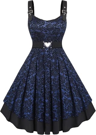 Rosegal Women Plus Size Retro Lace Belt Party Cocktail Dress