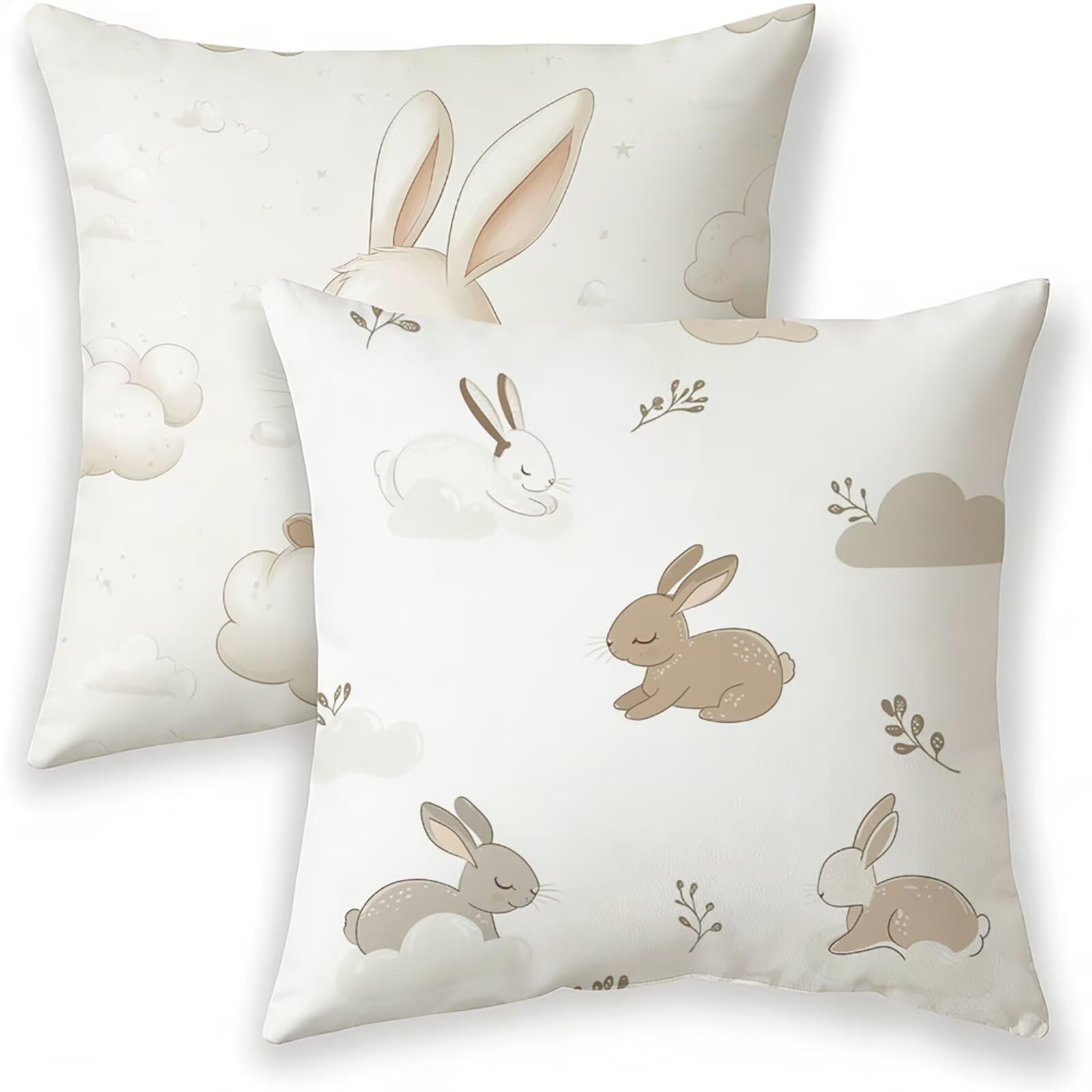 Fermeture eclair dissimulee sur cette housse de coussin 45x45 cm blanc lin motif lapin