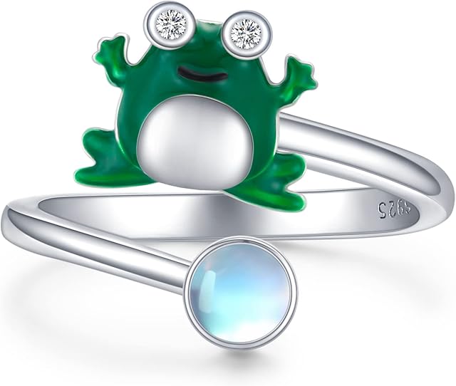 Frog Ring 925 Sterling Silver Moonstone Adjustable Frog Rings Jewellery Frogs Gifts for Women Girls