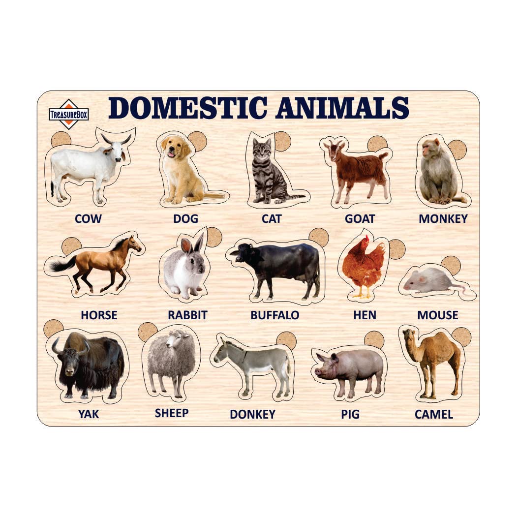 TreasureBox Wooden Puzzle Educational Board Learning Toy Tray for Kids, Size 22x30 cm (Domestic Animals)-picture-12