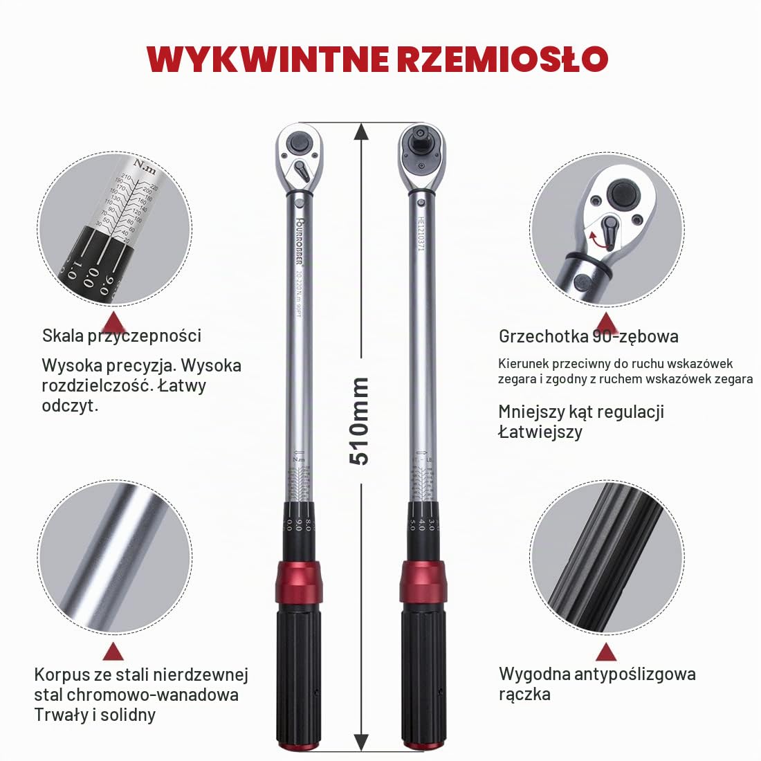 Klucz dynamometryczny 1/2", klucz skrętny 20-220 Nm, dokładność ± 3%, 90-zębowy klucz grzechotkowy, z przedłużeniem i nasadkami do samochodów, ciężarówek, motocykli i rowerów