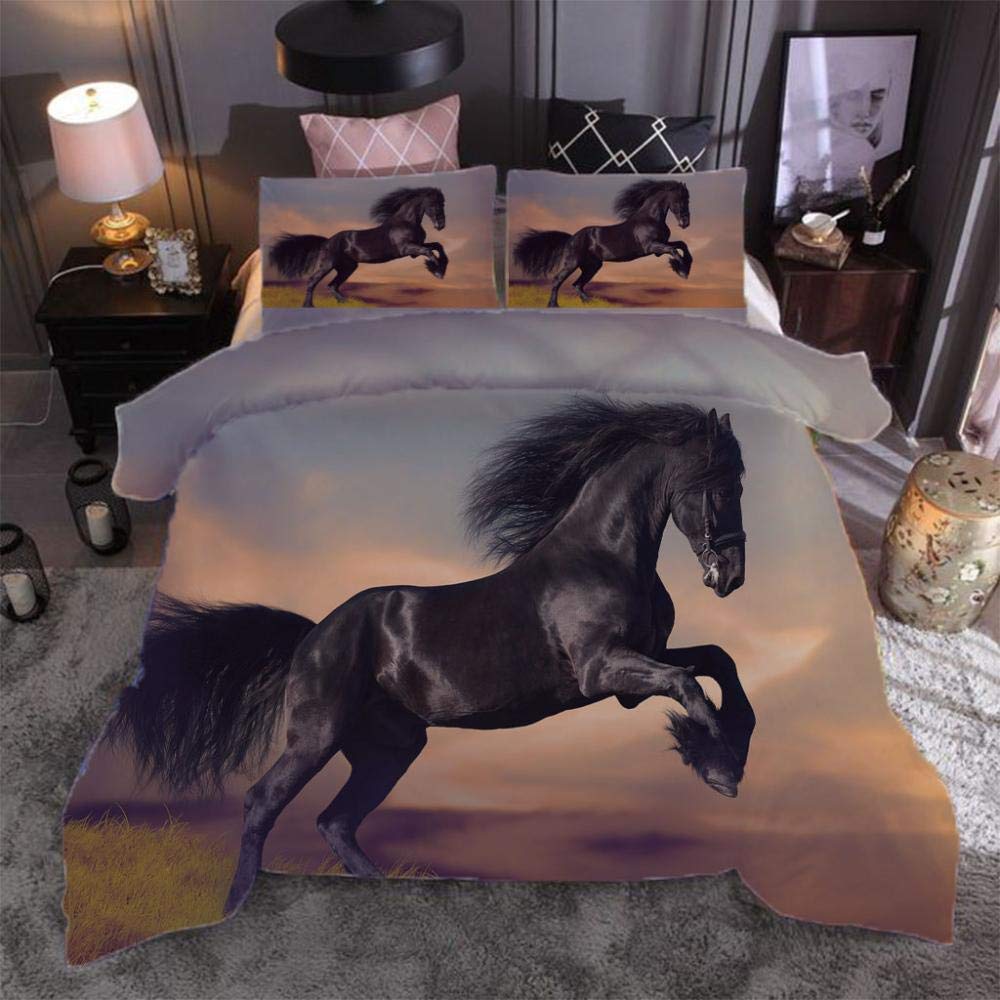 Generic Brands Bedding Bed Set Black Horse on the Peak - Duvet Cover Bed Bedding Set for Double and Single Bed with 1 Quilt Cover 2 Pillowcases Customizable size-140x200cm（55.1 x 78.7 inch）