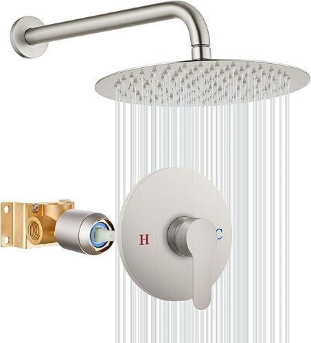 Kit de molduras de ducha de un solo mango con cabezal de ducha de 8 pulgadas y mango de montaje en pared, incluye válvula hembra de ducha áspera en