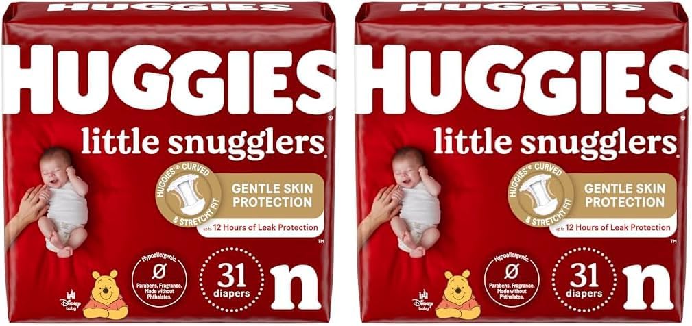 Huggies Little Snugglers Child Diapers, Dimension New child (as much as 10 lbs), 31 Ct, New child Diapers (Pack of two)