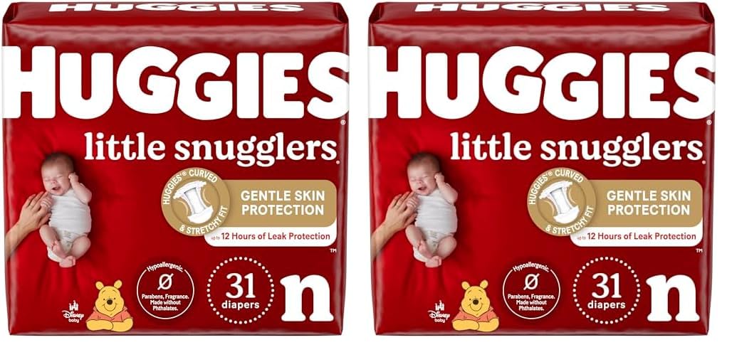 Huggies Little Snugglers Baby Diapers, Size Newborn (up to 10 lbs), 31 Ct, Newborn Diapers (Pack of 2)