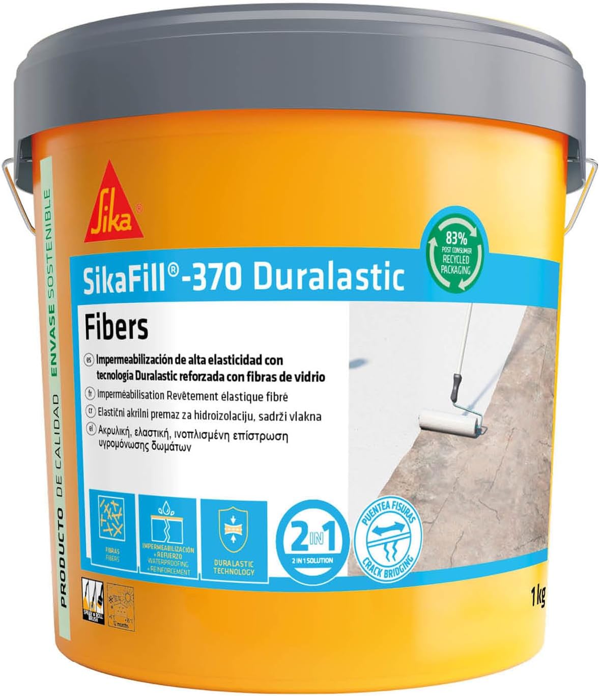 SIKA - Impermeabilização reforçada com fibra - SikaFill 370 Fibers - branco - tinta acrílica com fibras de vidro para impermabilização de coberturas, terraços visitáveis - ponte de fissuras - 1 kg