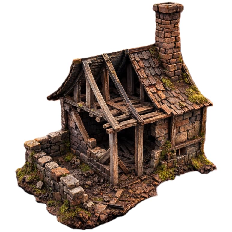 QP3D - Medieval Damaged Cottage Terrain 28–32mm – Frostguard Town Ruin for RPG & Skirmish Games, Fantasy Battles & Tabletop Wargaming