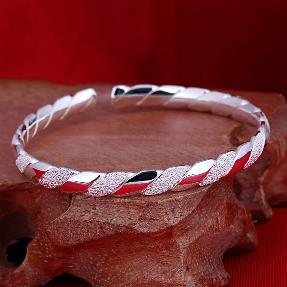 AKT Pulsera de Plata para Mujer Brazalete de Personalidad de Moda en Espiral, Bangle Abierta de Plata de Ley 990