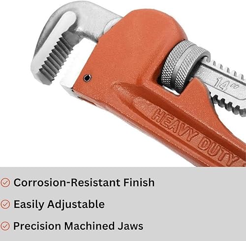 Miniatura 2 de Y&Y Decor Juego de 4 llaves de tubo, llave de fontanería tratada térmicamente con agarre suave, mandíbulas ajustables, mano resistente de 8