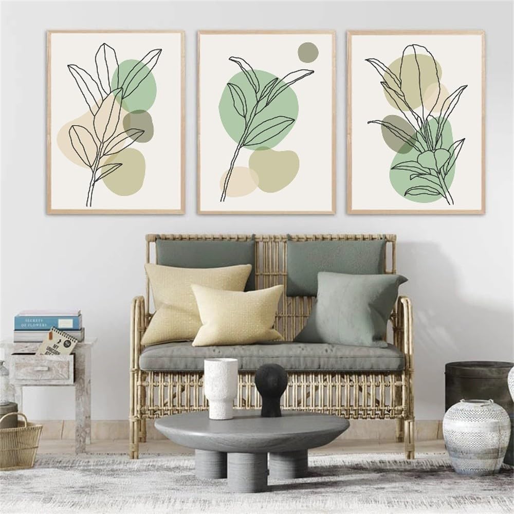 WBYZAC Botanical Posters-Nordic Abstract Leaves Geometry Green Posters Canvas Painting Wall Art Print Picture for Living Room Bedroom Kitchen Home Decoration-60 * 70cm*3PCS (No Frame)