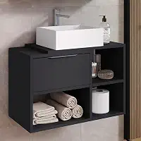 Gabinete Kauane Suspenso para Banheiro com Nichos e Gaveta 60cm – Moderno e Funcional (preto)