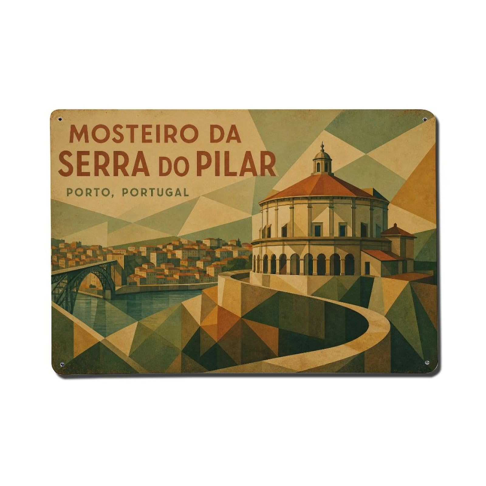 Yrnq 08X12inch Vintage Style Vintage Mosteiro Serra Pilar Circular Monastery Portugal Metal Tin Sign