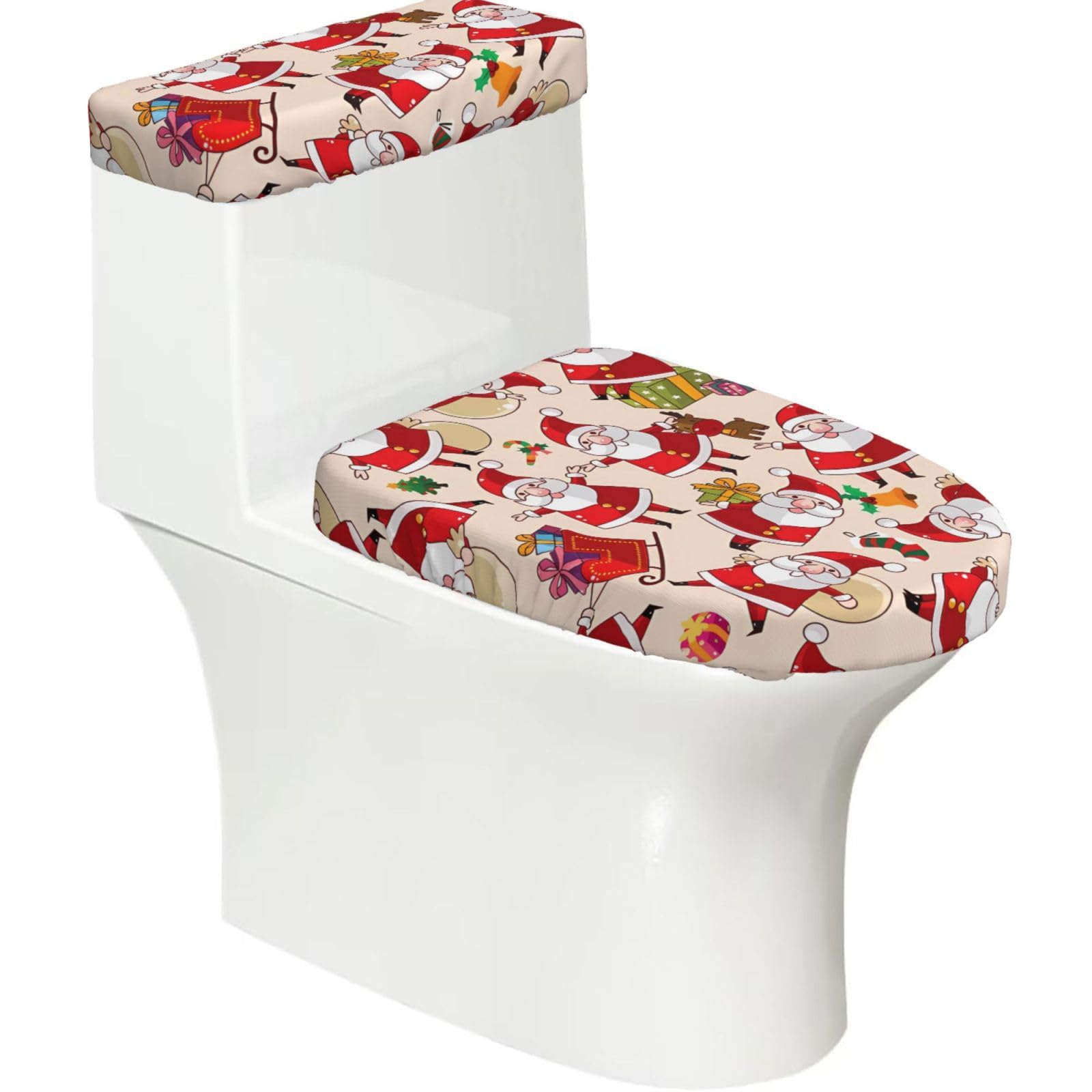 Mrowyc Black Christmas Cartoon Santa Claus Printed Toilet Seat Set - Set Of 2 - Universal Toilet Seat Cover - Housewarming Birthday Christmas Gift