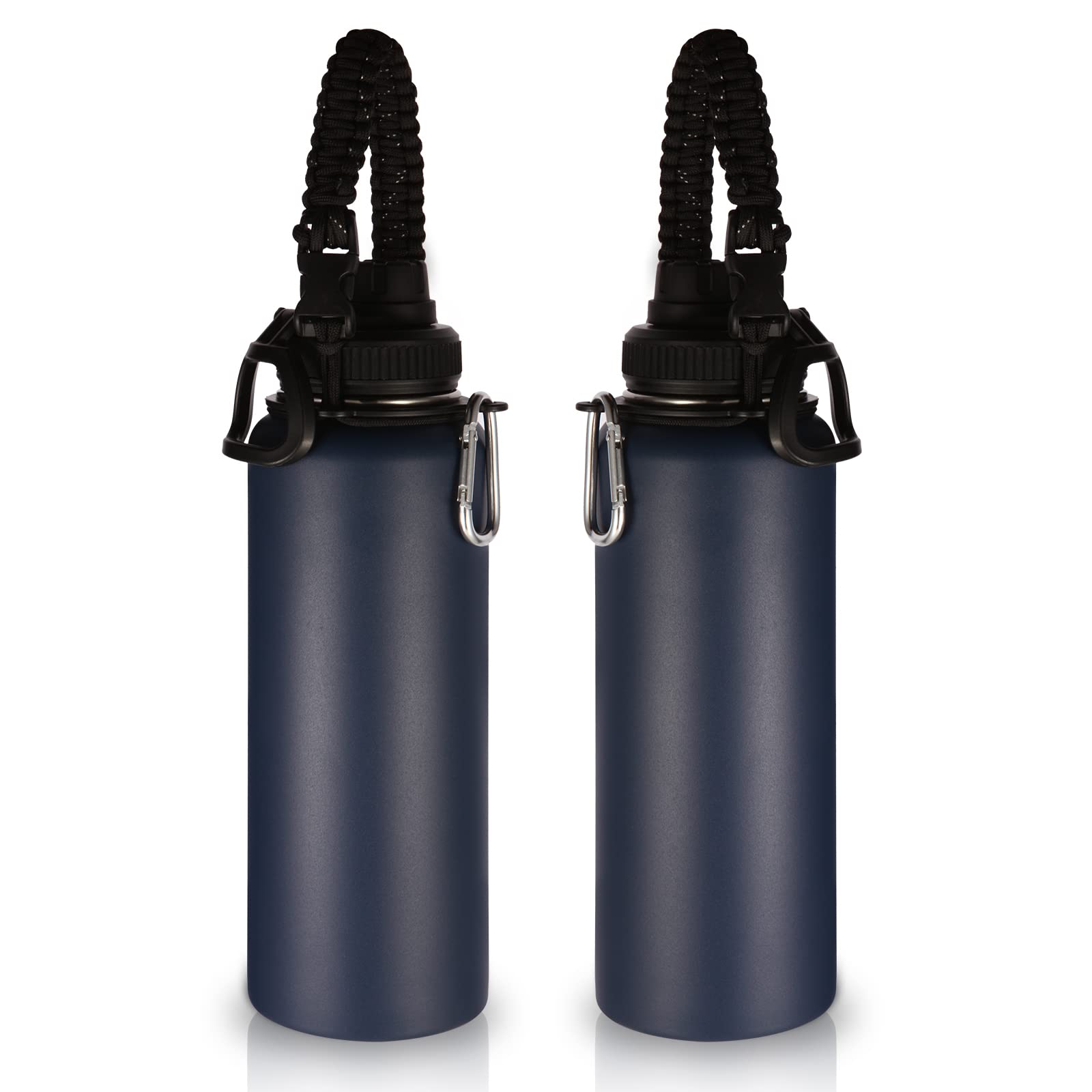 Volhoply Insulated Water Bottles Bulk 2 Pack, 40 oz Reusable Stainless Steel Sports Bottle with Paracord Handle & Spout Lid, Double Wall Vacuum Travel