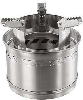 Zoegneer Réchaud de camping portable en acier inoxydable avec cendrier amovible pour randonnée, pique-nique, barbecue sans fumée