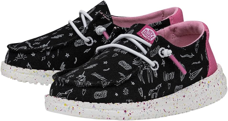 HEYDUDE Wendy Toddler Unicorn Notebook Black Size 7 | Girl's Loafers | Girl's Slip On Shoes | Comfortable & Light-Weight