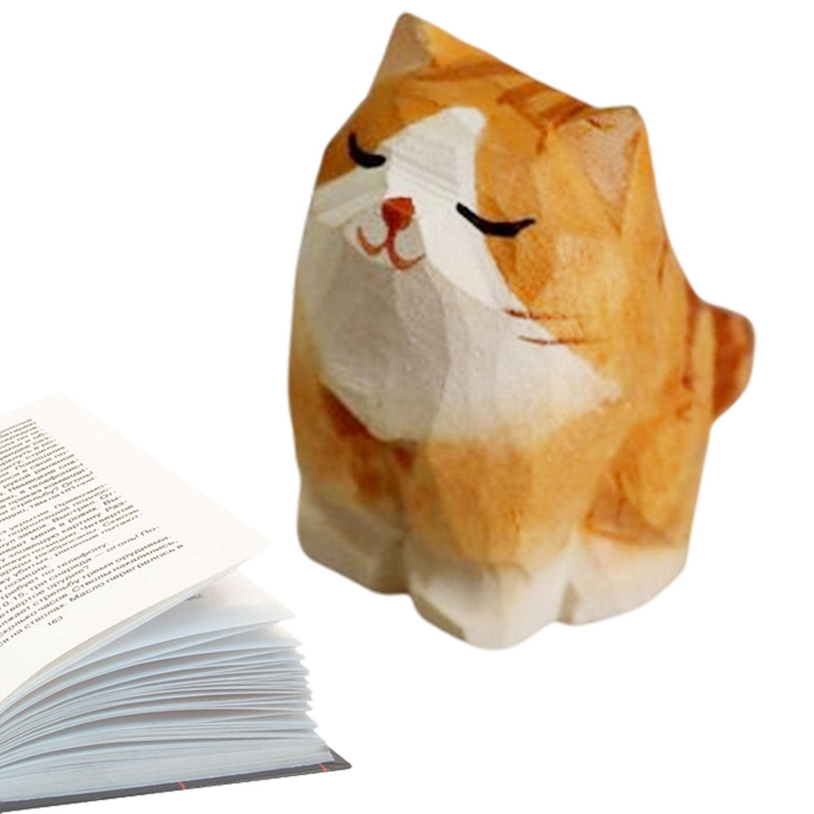 Eastuy Orange Cats Statues - Cute Orange Kitten Statues | Wood Kitten Art Carving Work, Lovely Small Carved Orange Cat Figurine, Desktop Crafts Decorations