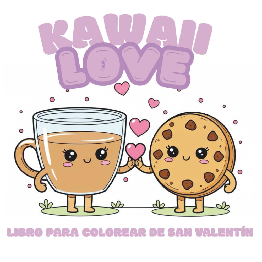 Kawaii Love: Libro para Colorear de San Valentín: Dulces ilustraciones de amor con adorables iconos kawaii para relajarse y disfrutar coloreando