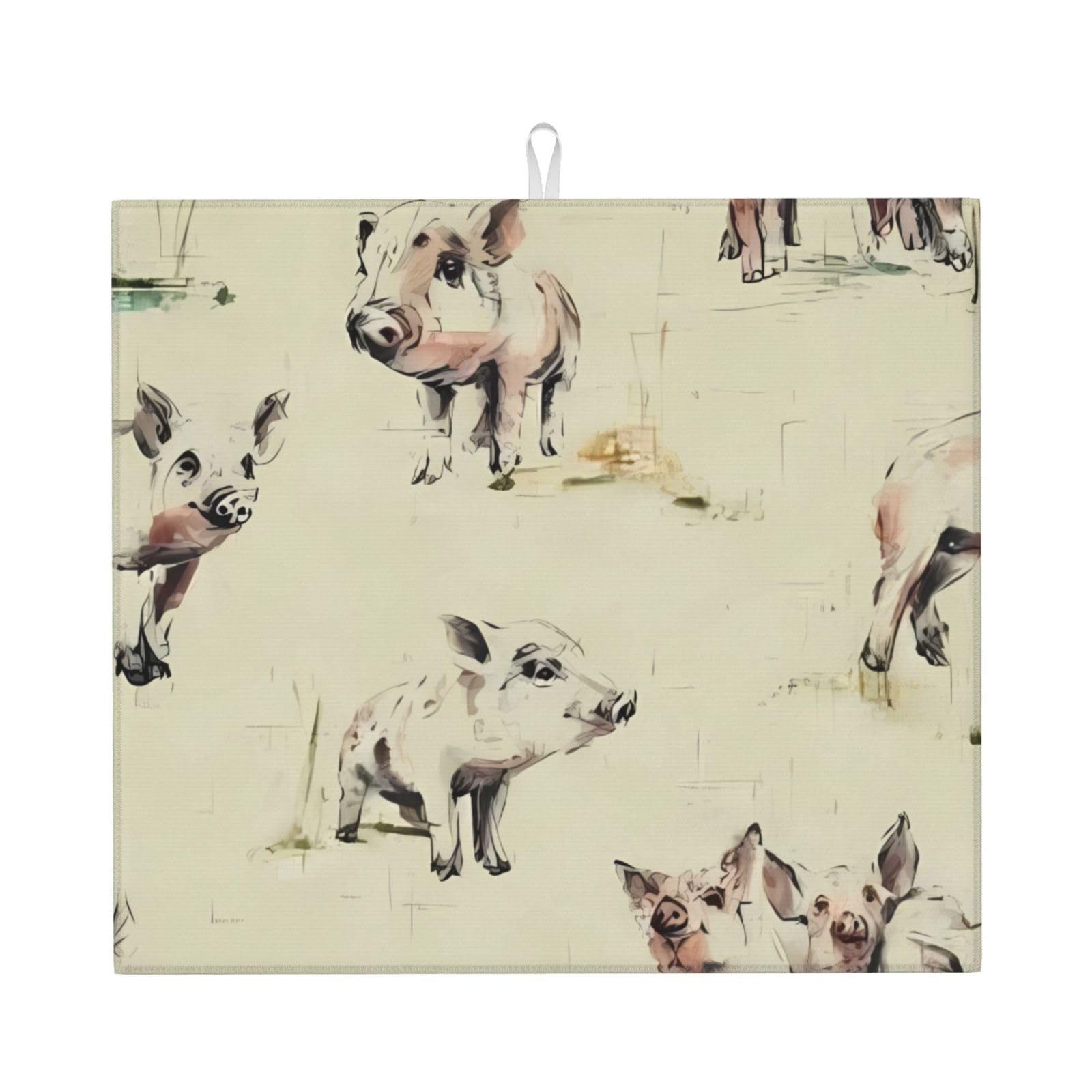 HJFCZH Pig Background Prints Kitchen Drying Mat – Absorbent Microfiber Throw for Dishes, Non-Slip Counter Cover, Quick-Drying Layer with Fade-Resistant Print