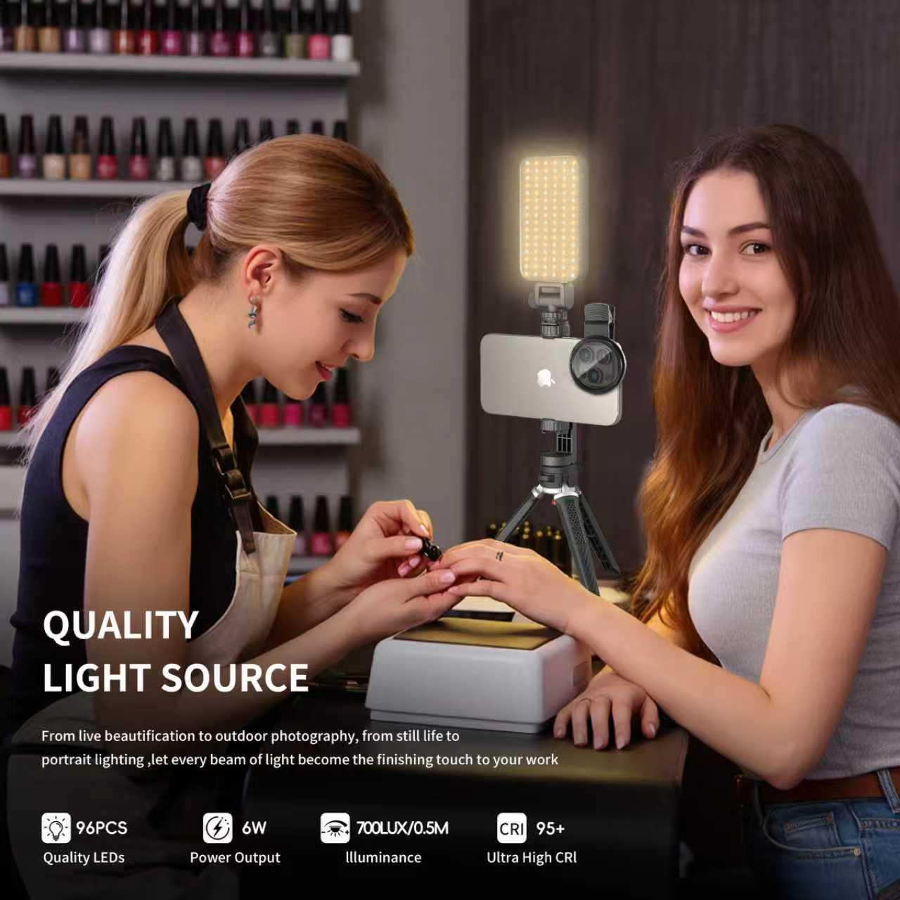 Lampa LED do selfie i tatuażu z soczewką filtrującą CPL 52 mm, obracany o 360°, klips do tatuażu, statyw / uchwyt na telefon, wypełnienie oświetlenia, usuwanie odbicia dla sztuki, żywności, biżuterii