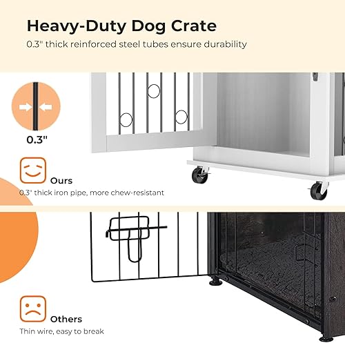 Miniatura 6 de Lyromix Muebles de jaula para perros con divisor para 2 mascotas pequeñas a medianas, mesa auxiliar de jaula de madera, perrera de interior