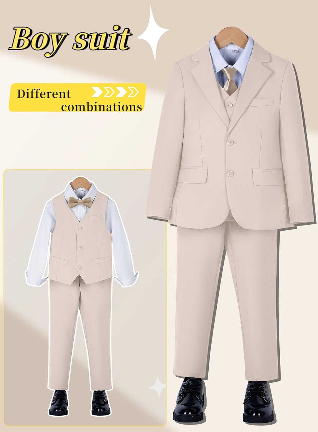 Big Boys Suit Kids Beige Slim Fit Suit Set Kids Boy Wedding Guest Outfit Suits Dress Clothes Tuxedo for Young Men Formal Suits Size 12 - Image 3