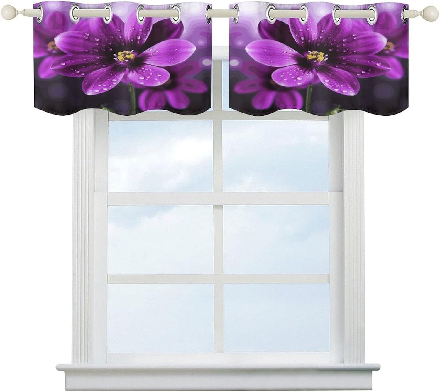 Purple Flower 2 Pack Valance Curtains Window Treatments. Adjustable Curtain with Rod Pocket.Cafe Curtains is Half Curtains for Privacy Decorative 52x18.1 Inch.