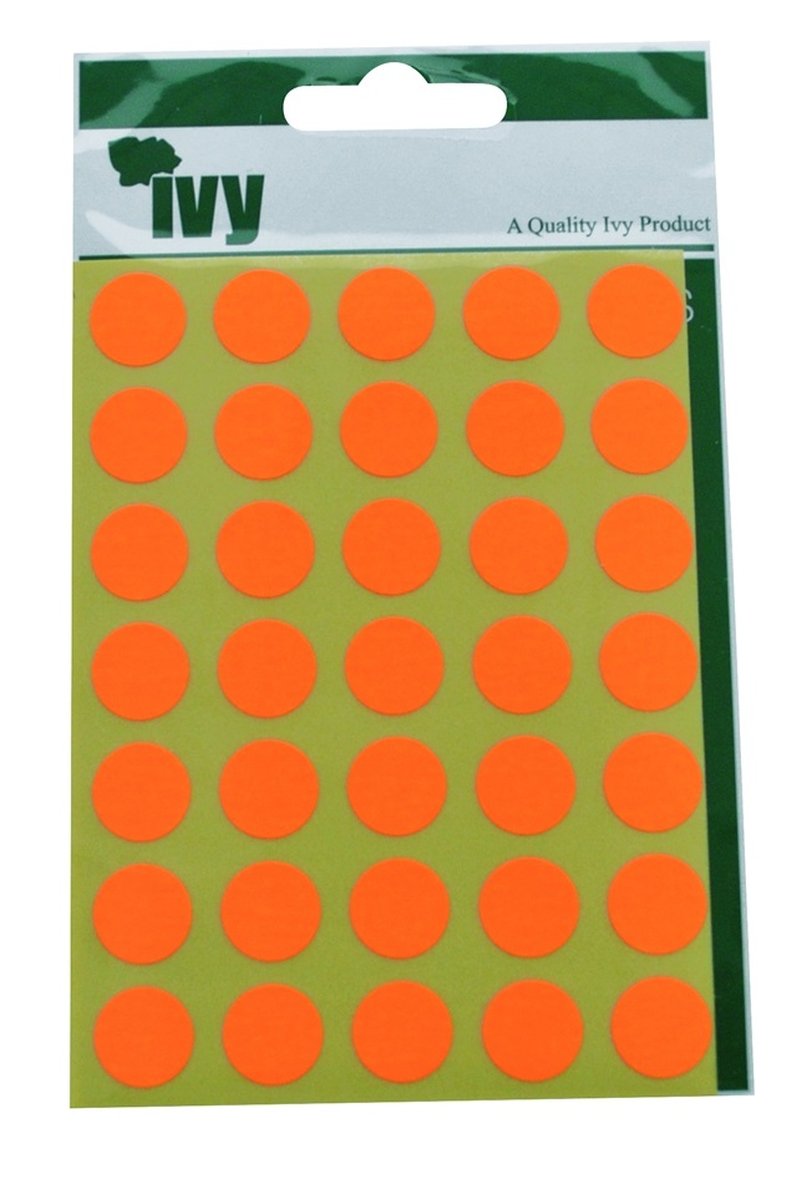 Ivy 13mm Fluorescent Orange Self Adhesive Round Dot Spot Sticky Labels Circle Stickers (140 Stickers)
