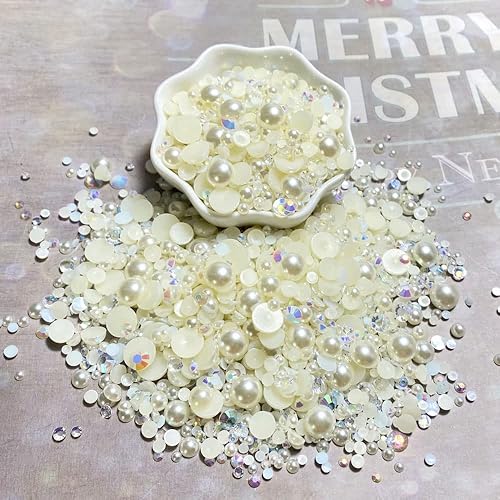 Miniatura 3 de Diamantes de imitación de resina mixta de 3.53 oz con parte trasera plana, perlas semicirculares, tamaños mixtos de 0.11 pulgadas a 0.394 pulgadas,