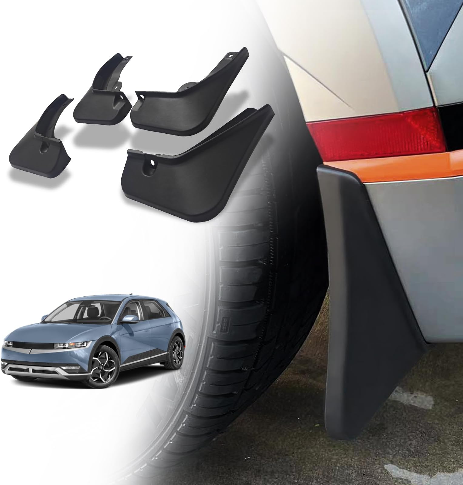 BestEvMod for Ioniq5 Mud Flaps Splash Guards (Set of 4) with Hardware Accessories Mudfalps Dirt Protection No Need to Drill Holes Compatible with 2024 2023 2022 2021 Hyundai Ioniq 5 Accessories