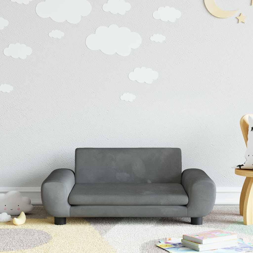 Sofa dziecięca, ciemnoszara, 70 x 45 x 33 cm, aksamitna, do pokoju dziecięcego, zestaw do siedzenia, komfortowe łóżko dziecięce, wózek do przewijania, do karmienia, łóżeczko pomocnicze