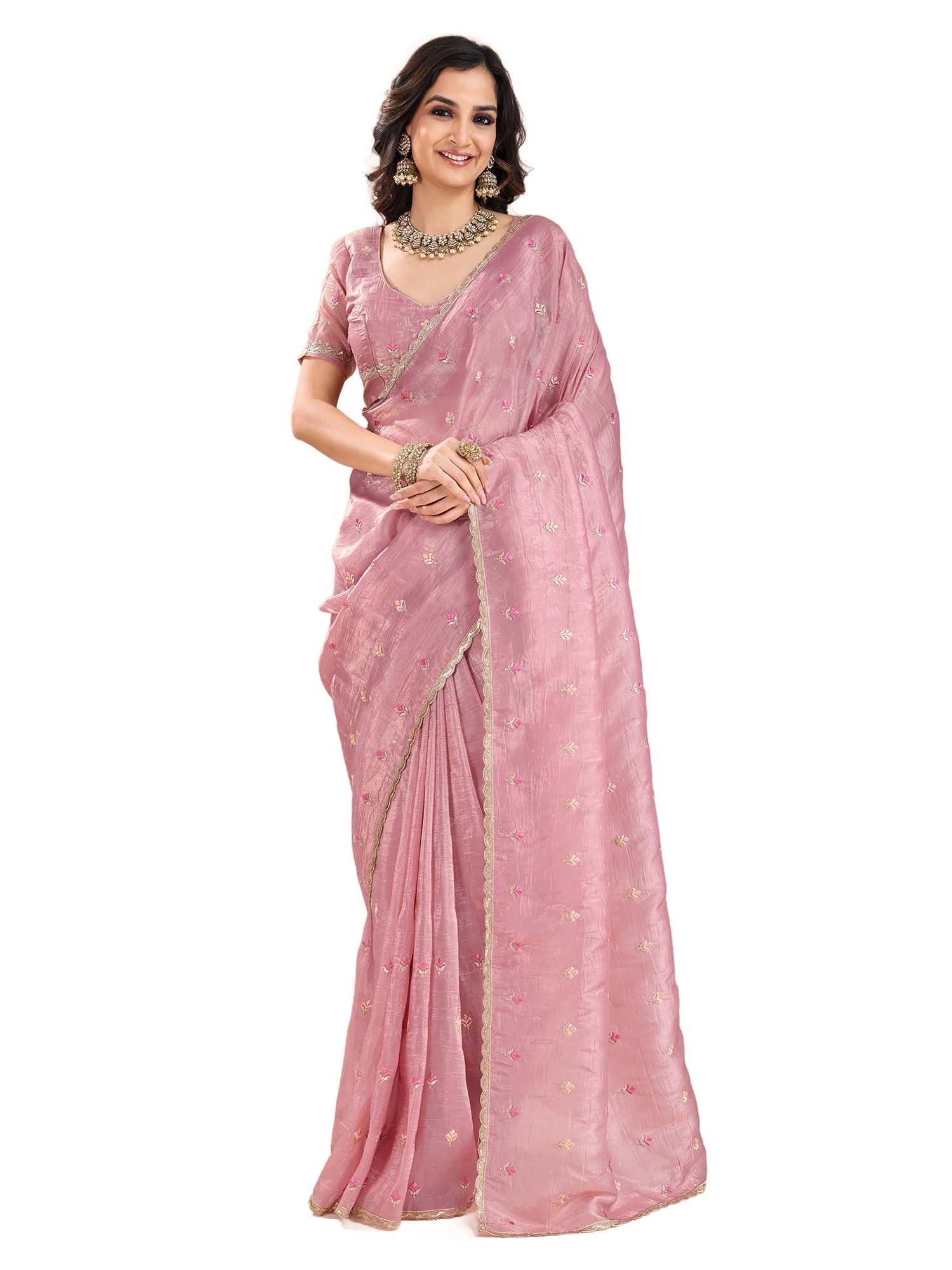 akhilam Women's Organza Embroidered Sequins Work Saree With Unstitched Blouse Piece (RANI2501_RN_Parent)-picture-11