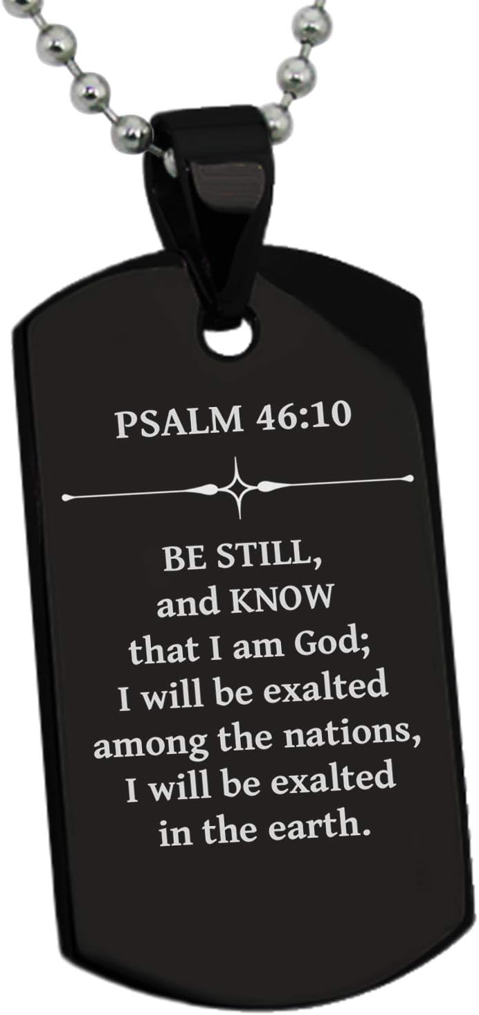 Stainless Steel Be Still and Know Psalm 46:10 Dog Tag Pendant Necklace