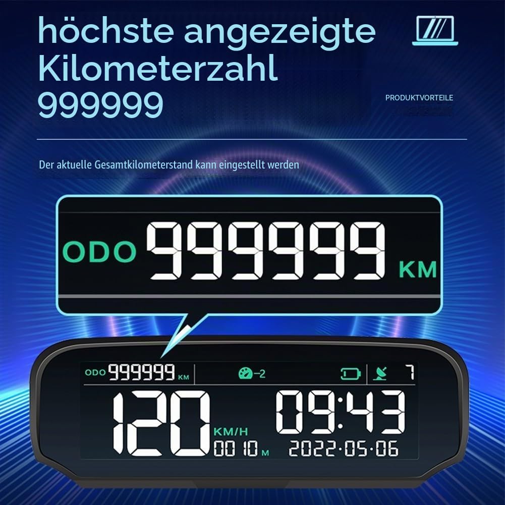 Auto Digital Head-up Display X100 mit Solar USB Power Fahrzeug GPS HUD für Geschwindigkeitsalarme Müdigkeit Fahrerinnerung Kompatibel mit allen Modellen