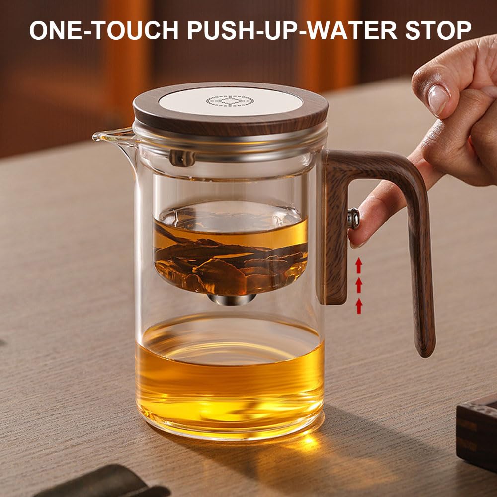 Enchantipot - Tetera de vidrio con separación de agua con mango de madera, tetera mágica con cepillo de esponja, taza de tetera de brujería, tetera mágica con control de presión para preparar