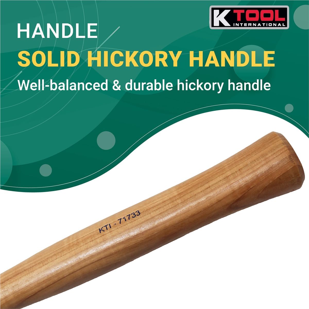 K Tool International 71733 32 oz. Brass Ball Pein Hammer with Hickory Wooden Handle for Garages, Repair Shops and DIY, Solid Brass Head, Non Sparking, 1-1/2" Head, Made in USA