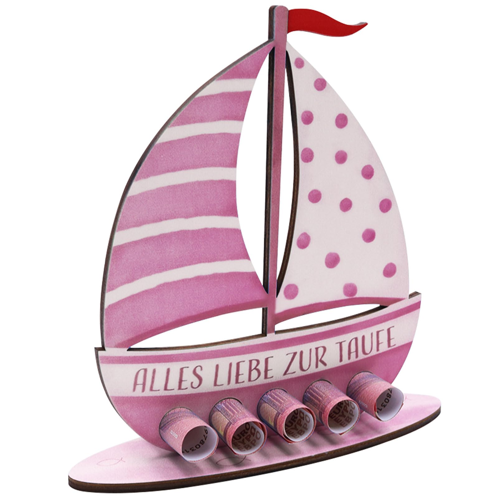 Noviatrix Taufgeschenke für Mädchen, Holz Taufe Geschenk, Segelboot was Schenkt man zur Taufe, für Taufe, Kommunion, Geburtstag (Pink)