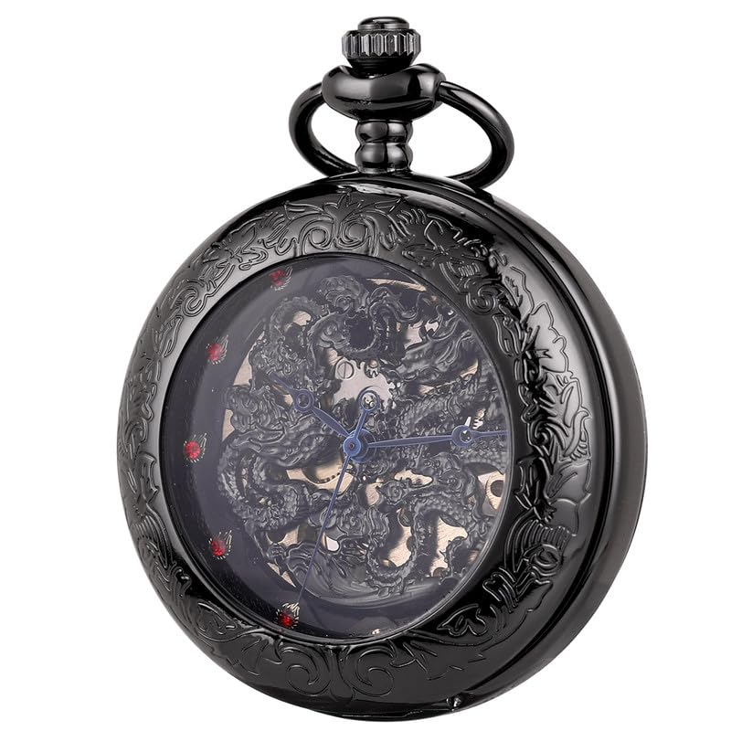 SIBOSUN Mechanical Pocket Watch for Men Antique Pocket Watch with Chain Steampunk Skeleton Mens Pocket Watches with Gift Box