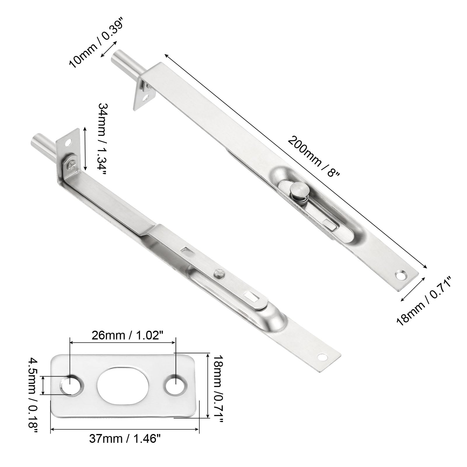 PATIKIL Flush Bolt 8″ x 0.71″, Stainless Steel French Door Lock ...