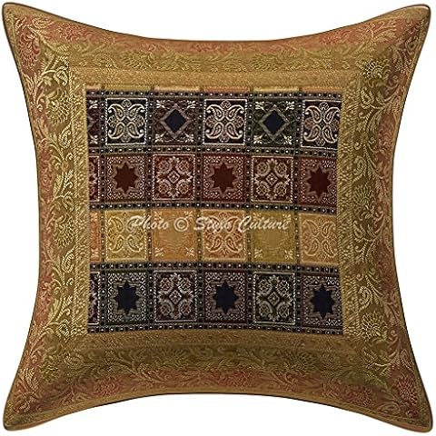 Stylo Culture Gold Floral Geometric Cushion Cover Cover