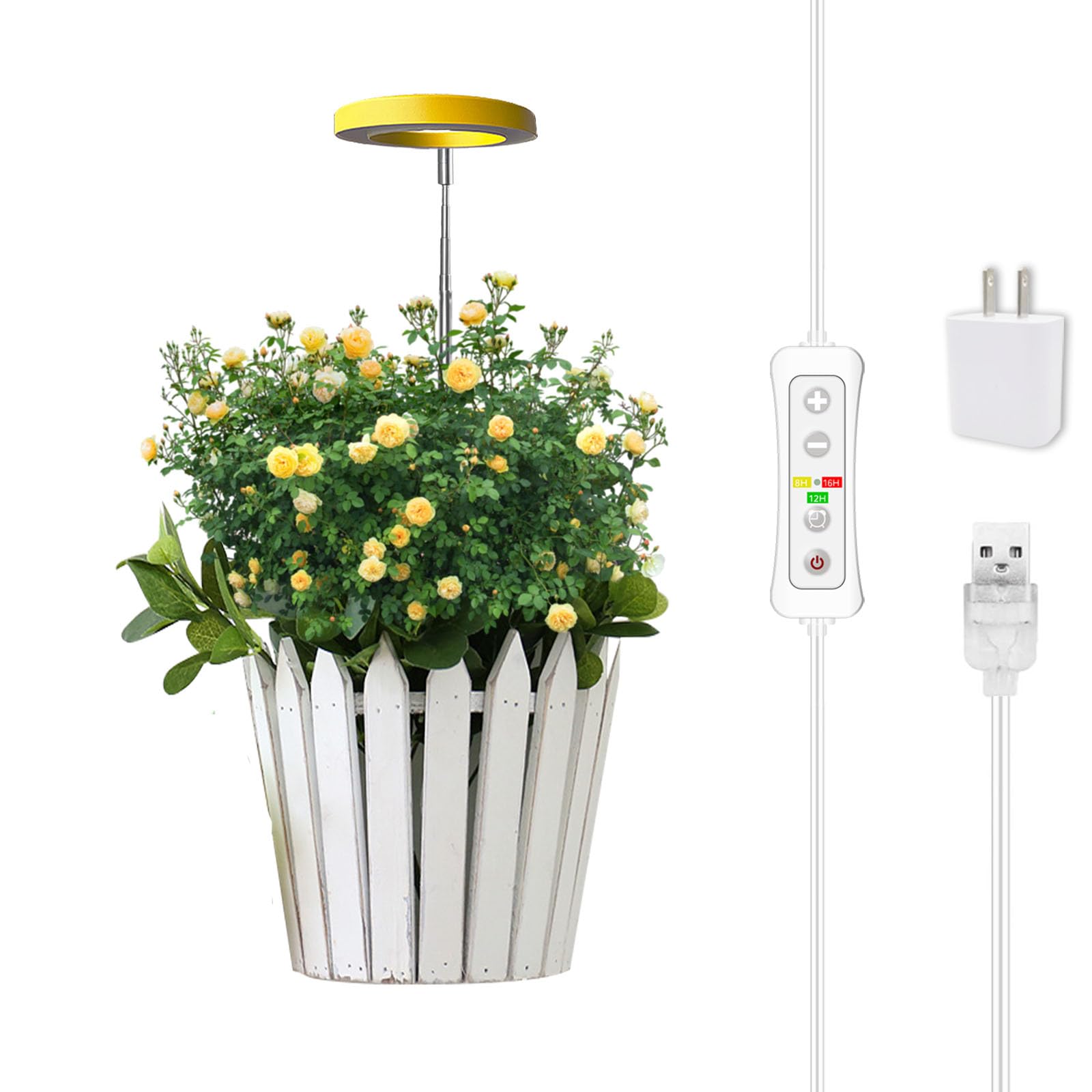 yadoker Plant Grow Light, LED Growing Light Full Spectrum for Indoor Plants,Height Adjustable, Automatic Timer, 5V Low Safe Voltage,Idea for Small Plant Ligh Sunflower Yellow YD-9YELLOW-8-1P