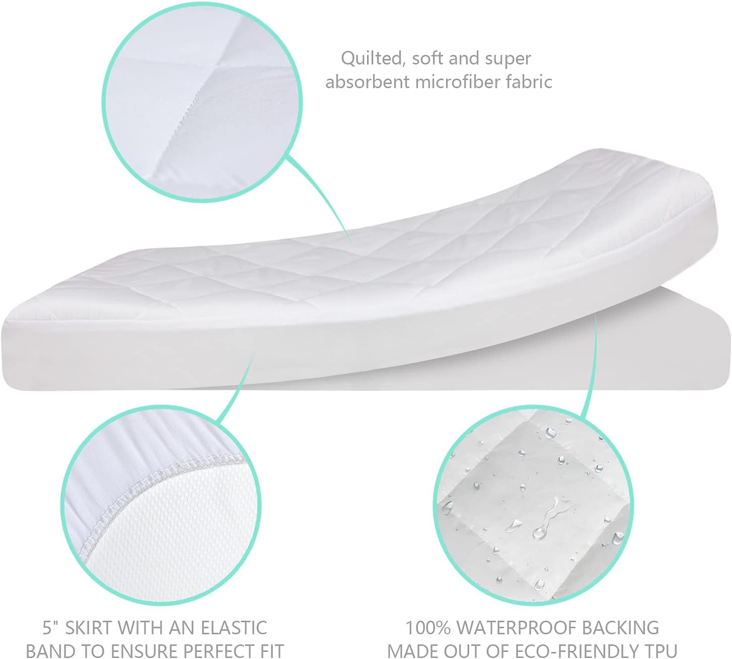 Bassinet Mattress Pad Cover, Compatible with Rectangle/Hourglass/Oval Bassinet Mattress , 2 Pack Waterproof and Soft Cotton Sheet, Breathable Bamboo Sleep Surface: Kitchen & Dining