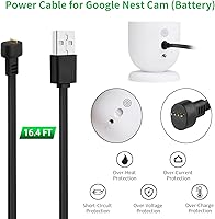 Vista 3 de Paquete de 2 adaptadores de corriente para Google Nest Cam (batería), con cable de carga resistente a la intemperie de 16.4 pies (16.4 ft) que Negro